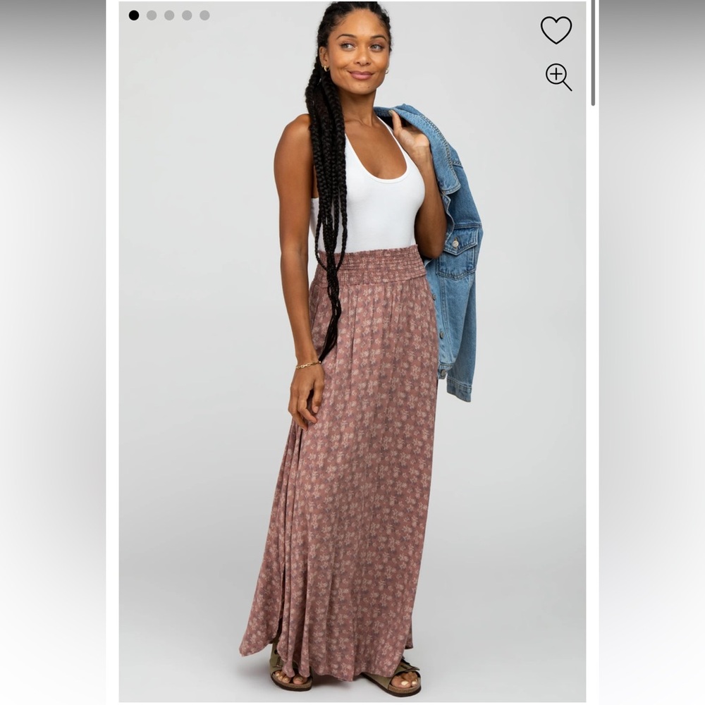 Pinkblush / Final Touch Mauve Floral Smocked Waist Maxi Skirt with Pockets